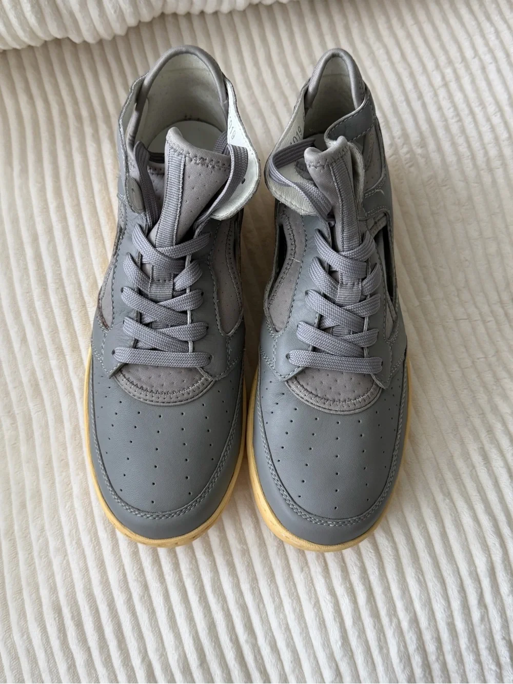 Dolce & Gabbana Gray Cut-Out Leather Sneakers Made in Italy